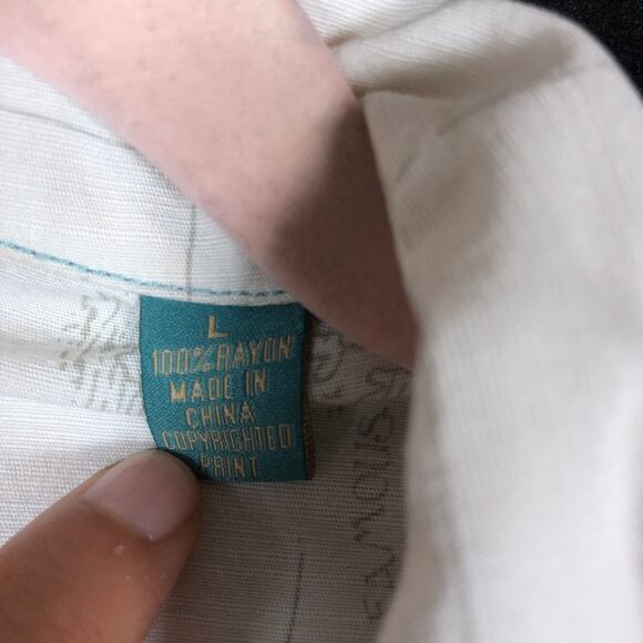 Tommy Bahama Mens Shirt White Gold Hawaiian Camp Vacation Leaf Floral Large - Picture 6 of 11